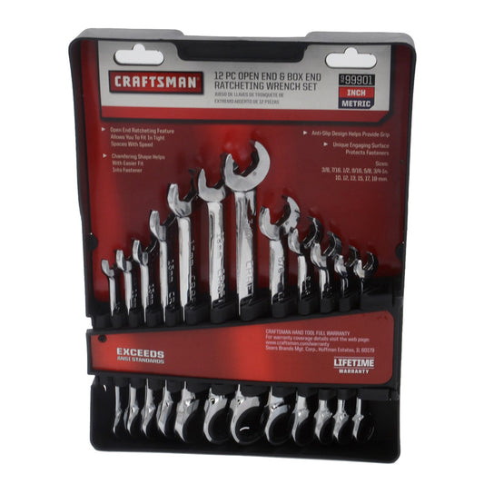 CRAFTSMAN 12-Piece Open End  Box End Ratcheting Wrench Set - Metric  SAE [99901]