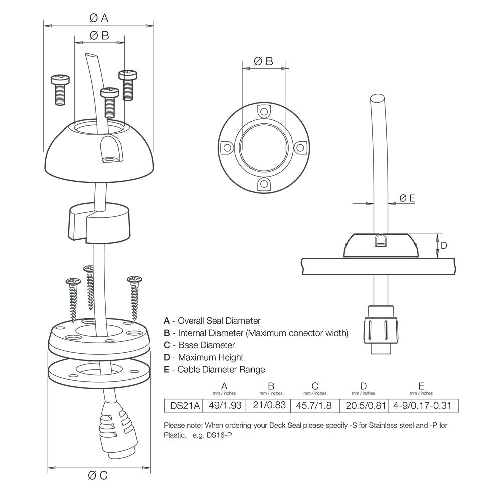 Scanstrut DS21A-S Vertical Cable Seal - Stainless Steel [DS21A-S]