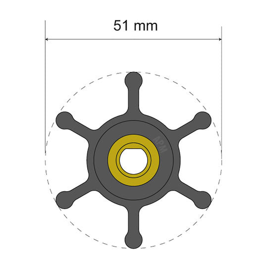 Albin Group Premium Impeller Kit - 51 x 8 x 22mm - 6 Blade - Single Flat Insert [06-01-008]