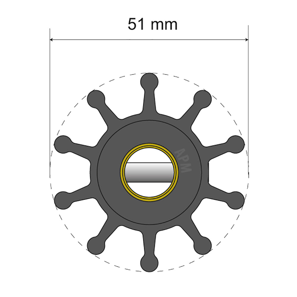 Albin Group Premium Impeller Kit - 51 x 12.7 x 22mm - 10 Blade - Pin Insert [06-01-011]