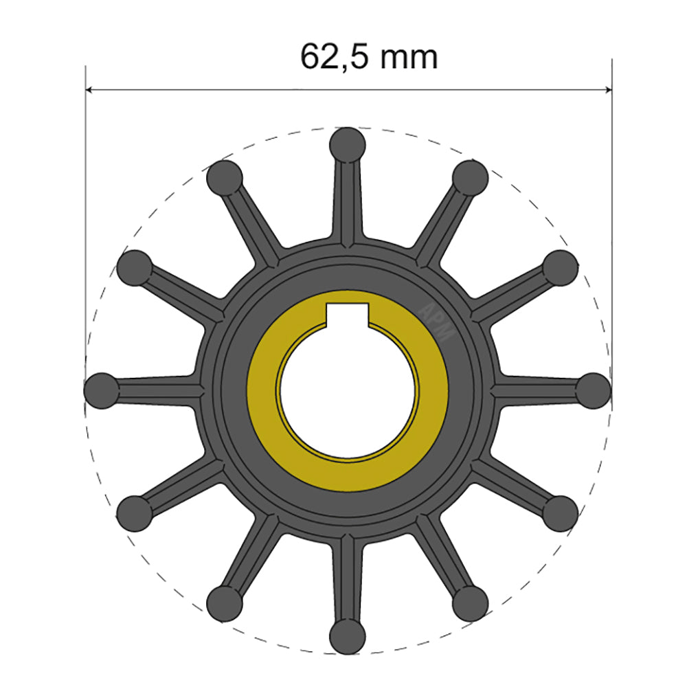 Albin Group Premium Impeller Kit 62.5 x 16 x 32mm - 12 Blade - Key Insert [06-01-016]