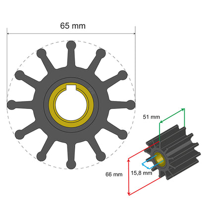 Albin Group Premium Impeller Kit 65 x 15.8 x 51mm - 12 Blade - Key Insert [06-01-019]