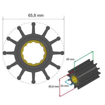 Albin Group Premium Impeller Kit 65.8 x 25 x 80mm - 12 Blade - Spline Insert [06-01-020]