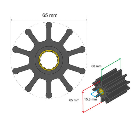 Albin Group Premium Impeller Kit 65 x 15.8 x 68mm - 10 Blade - Spline Insert [06-02-022]