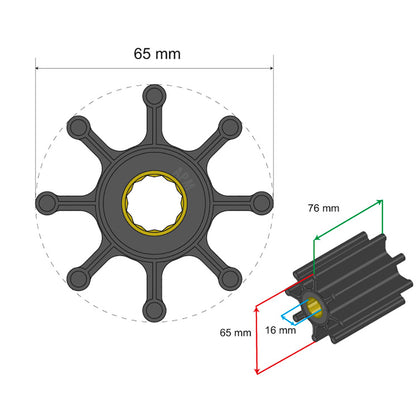 Albin Group Premium Impeller Kit 65 x 16 x 76mm - 8 Blade - Spline Insert [06-02-024]