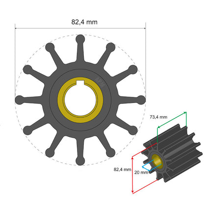 Albin Group Premium Impeller Kit 82.4 x 20 x 73.4mm - 12 Blade - Key Insert [06-02-025]