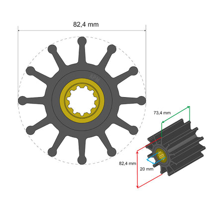 Albin Group Premium Impeller Kit 82.4 x 20 x 73.4mm - 12 Blade - Spline Insert [06-02-026]