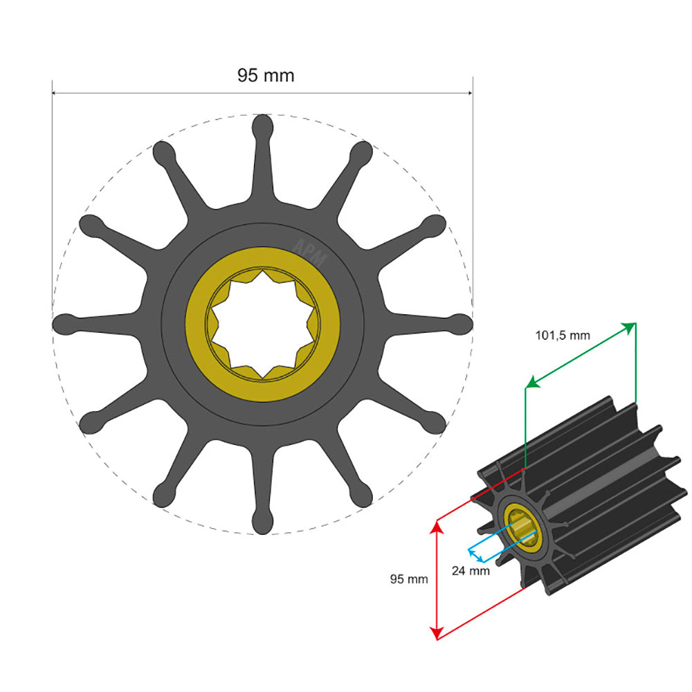 Albin Group Premium Impeller Kit 95 x 24 x 101.5mm - 12 Blade - Double Flat Insert [06-02-034]