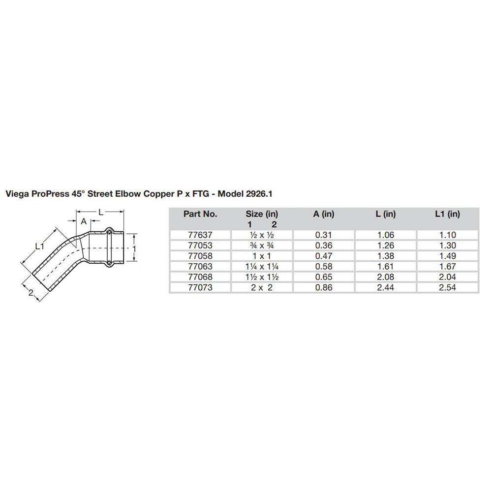 Viega ProPress 1-1/2" - 45 Copper Elbow - Street/Press Connection - Smart Connect Technology [77068]