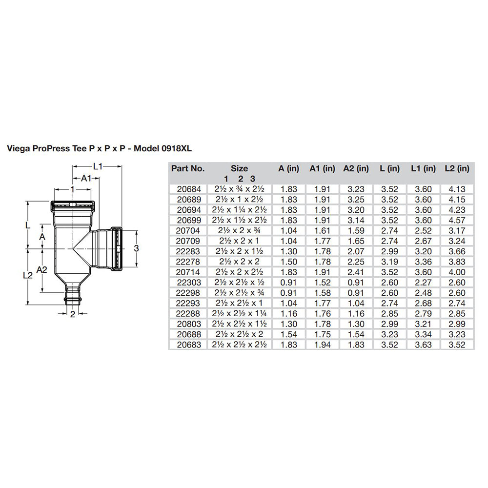 Viega ProPress 2-1/2" Copper Tee - Triple Press Connection - Smart Connect Technology [20683]