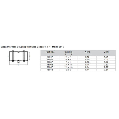 Viega ProPress 3/4" Copper Coupling w/Stop - Double Press Connection - Smart Connect Technology [78052]