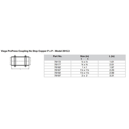 Viega ProPress 1" Copper Coupling w/o Stop - Double Press Connection - Smart Connect Technology [78182]